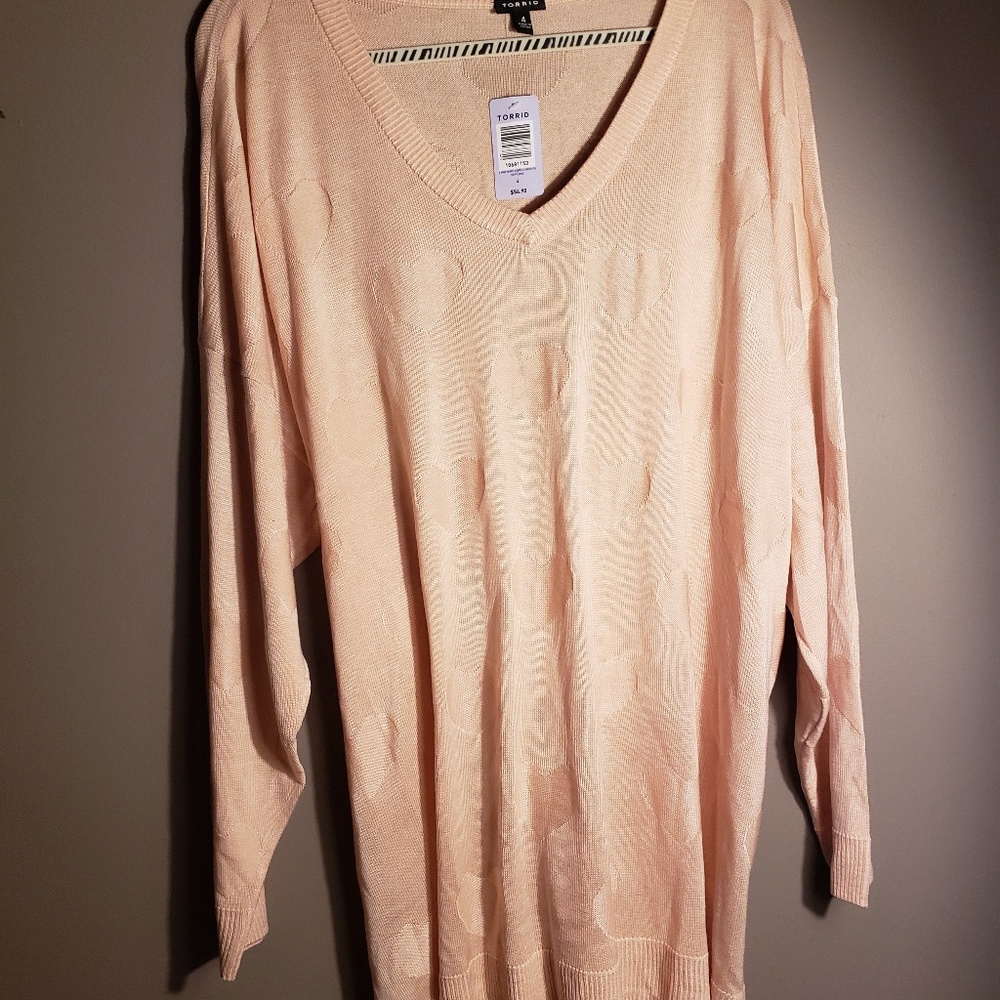 Torrid Pink Heart V-Neck Sweater